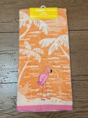 Celebrate Together Orange & Pink Flamingo Hand Towel